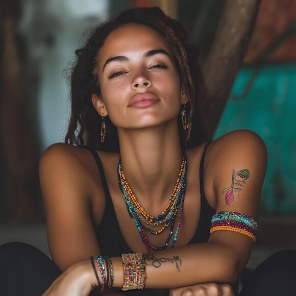 Boho Beaded Wrap Bracelet Multi-Layer Gold Accents Handmade Unique Gift - Picture 4 of 7